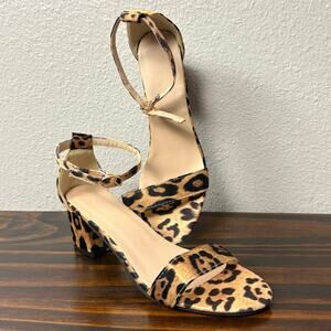 Womens Fashion Size 39 US 8.5 Strap Leopard Print Chunky Block Pumps Gold Buckle